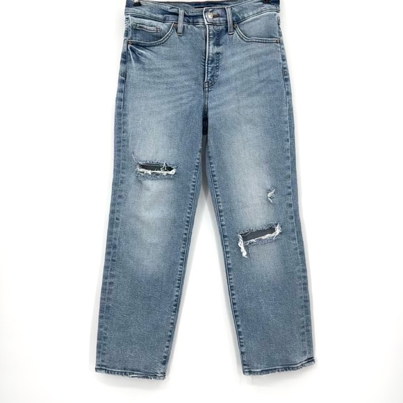 EXPRESS Straight Ankle High Rise Ripped Jeans - Picture 3 of 10